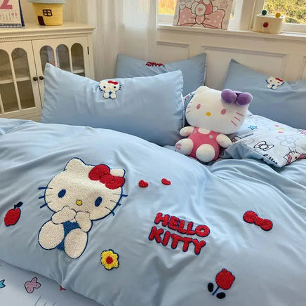 Sanrio Hello Kitty cartoon cute anime character cotton bed sheet duvet cover four-piece kawaii student dormitory three-piece set