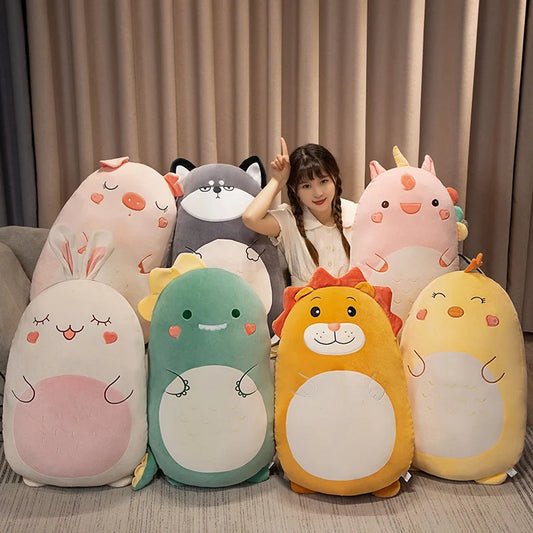 Lusy Store LLC Fat Kawaii Chicken Bear Rabbit Penguin Piggy Dinosaur Plush Pillow Toys Soft Stuffed Animal Chair Cushion Gift Plush