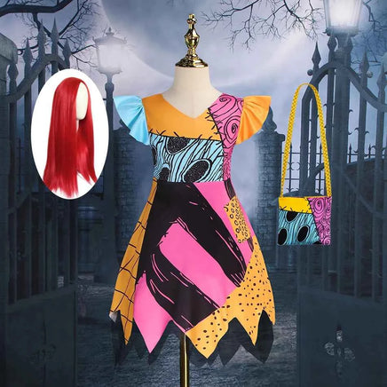 Baby Girls Halloween Costumes Cosplay Dress Nightmare Before Children Christmas Carnival Princess Sally Party Clothes 2-10 Years Sally set C