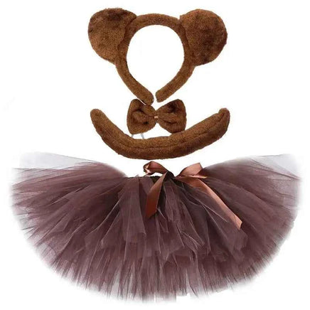 Brown Bear Tutu Skirt Outfit for Baby Girls Christmas Halloween Costumes Children Animal Skirts Girl Birthday Dance Tutus 0-14Y Skit Headband Set