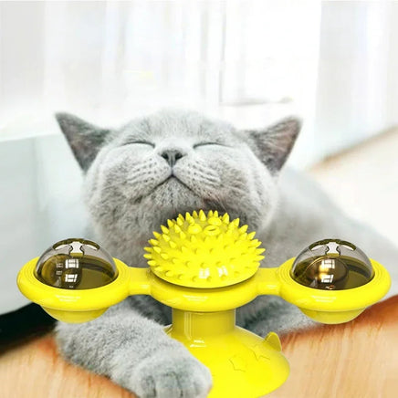 Interactive Cat Windmill Toy, Cat Puzzle Turntable with Brushing Teeth Function, Pet Toy for Kittens