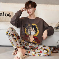 One Piece Dragon Ball Pajamas Sets Luffy Soft Comfortable Man Sleepwear Cotton Loose Pyjama Suit Loose Home Clothes Wear Hoodie