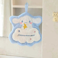 Cute Cartoon Kuromi Cinnamoroll Coral Velvet Hanging Kitchen Bathroom Children's Absorbent Hand Towel Square Towel e-Short style