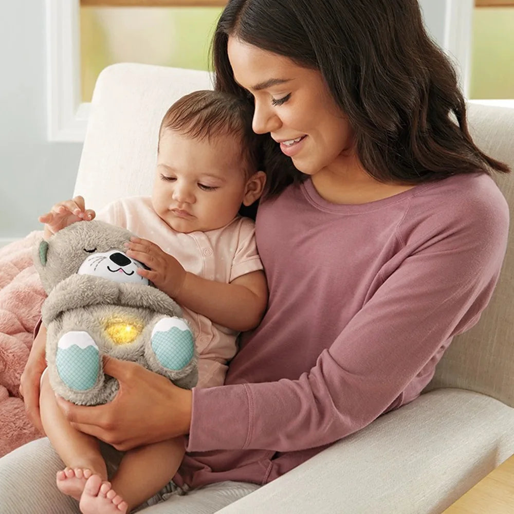 Lusy Store LLC Baby Breathe Bear Soothes Baby Otter Plush Toy Soothing Music Sleep Companion Sound And Light Plush