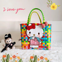 Sanrio Hello Kitty Handmade Limited Edition Sea Salt Blue College Style Kitty Cat Woven Bag For Girls Y2k Handbag Periphery A