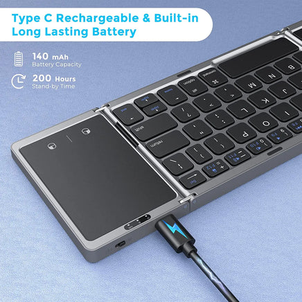 Foldable Rechargeable Wireless Bluetooth Keyboard for PC, Mac, Smartphone Windows, iOS, & Android