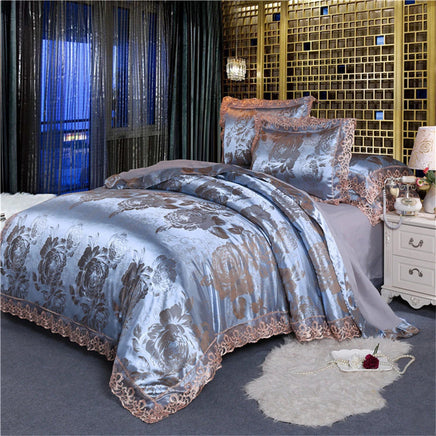 Nordic Satin Jacquard Duvet Cover Set Luxury Flower Bedding Set Adlut Quilt Cover Pillowcases Sheet Twin Queen King Home Texiles Lusy Store