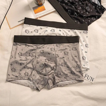 Men Hello Kitty Underwear Kawaii Student Cartoon Ice Silk No Trace Summer Printing Loose Four Corners Boxer Pants Briefs Gift