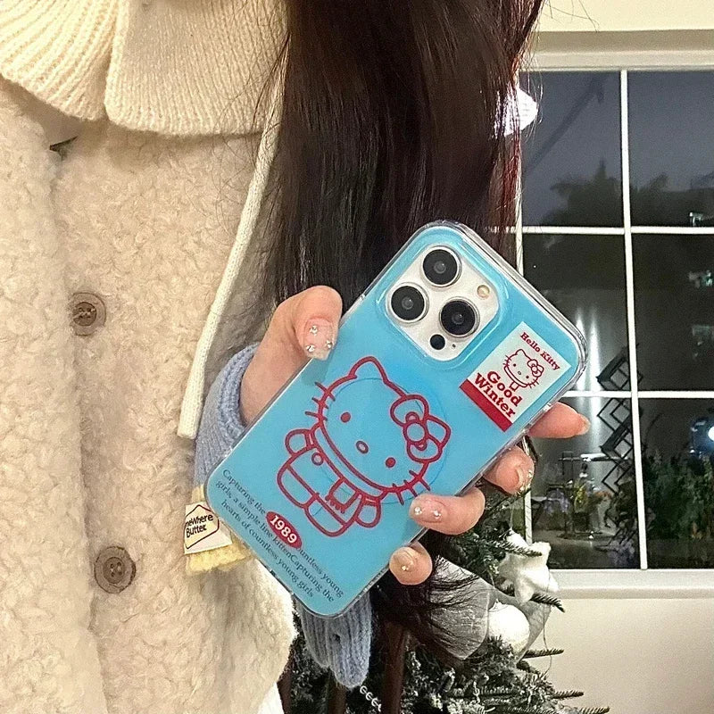 Cute Cartoon Sanrio Hello Kitty Magnetic Wallet Magsafe Wireless Charge Phone Case For iPhone 16 15 14 13 12 11 Pro Max  Cover Lusy Store