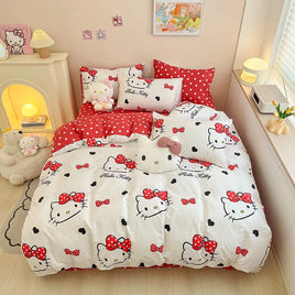 Hello Kitty Bedding Duvet Cover Student Bedding Set Soft Microfiber Bedspread Lightweight Coverlet A-3pcs