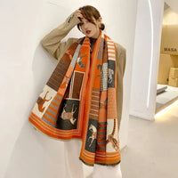 Throw Blanket Luxury Winter Cashmere Scarf Women Design Warm Blanket Horse Scarves Female Shawl Wraps Poncho Feminino Inverno Lusy Store