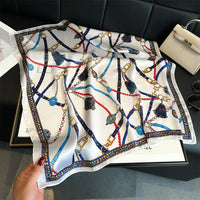 2024 Spring/Summer Breathable Chain Print Neckerchief Fashion 70*70cm Square Scarf Women’s Classical Imitation Silk Bandannas Lusy Store