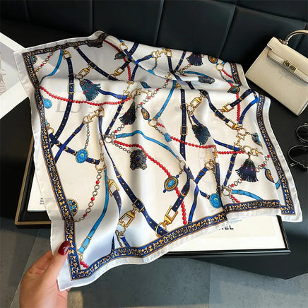 2024 Spring/Summer Breathable Chain Print Neckerchief Fashion 70*70cm Square Scarf Women’s Classical Imitation Silk Bandannas Lusy Store