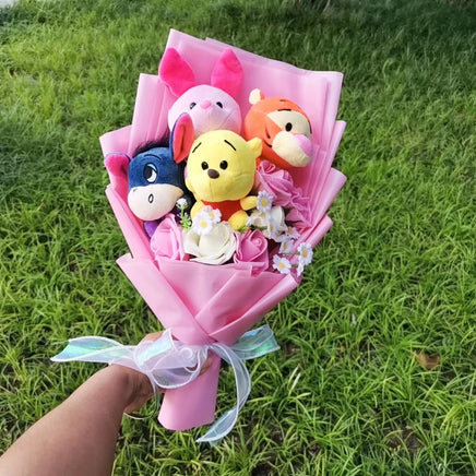 Lusy Store LLC Winnie the Pooh Plush Bouquet Bear Tiger Pig Anime Cartoon Decoration Gift Valentine's Day Gift Bouquet