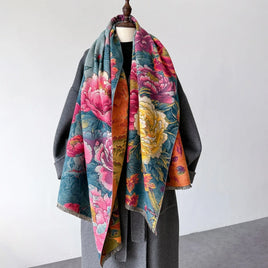 Lusy Store Warm Cashmere Scarf Women Shawl Floral Print New Wraps Luxury Thick Blanket Winter Bufanda Pashmina Female Travel Poncho Stoles 