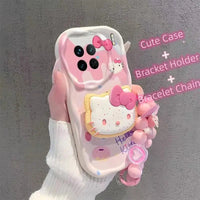 Kuromi Hello Kitty Bracket Bracelet Phone Case For iPhone 16 15 Pro Max 14 11 12 13 Mini XR 8 7 Plus X XS SE Sanrio Cute Cartoon P9