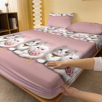 Lusy Store 1 Piece of Lovers Cute Cat Pattern Frosted Bedsheet, Bedroom Printed Bedspread, Bedding (Excluding Pillowcases) 