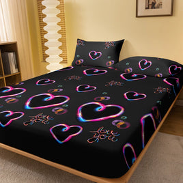 Lusy Store 1 Piece of Heart Flashing Emotion Pattern Frosted Bedsheet, Bedroom Printed Bedspread, Bedding (Excluding Pillowcases) 