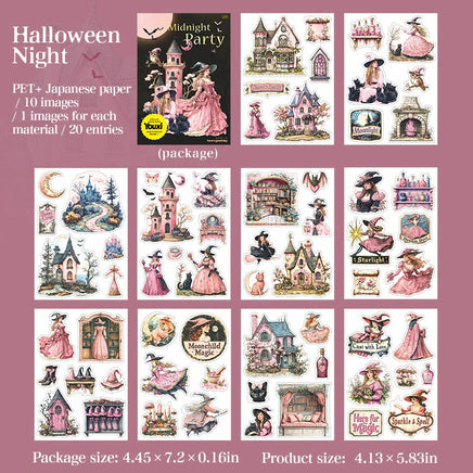 20 Sheets Gothic Dark Midnight Party Scrapbook Stickers Book Halloween Cute Bullet Journaling Decor Stationery Sticker C