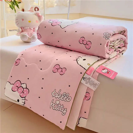 Sanrio Hello Kitty Cartoon Cinnamoroll Kuromi Summer Quilt Washable Air Conditioner Machine Washable Soft Comfortable Blanket Lusy Store