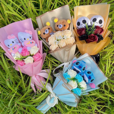 Lusy Store LLC Hello Kitty Stitch Halloween Jack Plush Dolls Flower Bouquets Gifts Bouquet