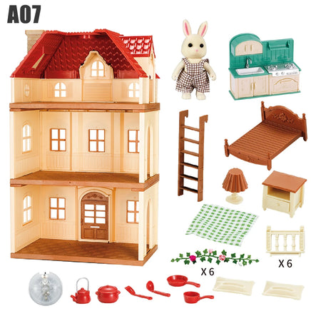 Simulation Kitchen Forest Family Small House Double Three- Story Villa Reindeer Animal Model Furniture Toy Gifts 3