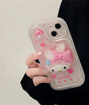 Lusy Store Sanrios Cute Melody with Bracket Phone Case for Samsung Galaxy S24 S23 S22 S21 S20 S10 Note20 10 FE Ultra Plus 4G 5G Back Cover 