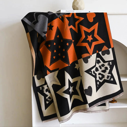 Lusy Store 2024 Luxury Star Two-Sided Scarf For Women Warmer Winter Cashmere Pashmina Scarves Shawls Female Thick Blanket Wraps Foulard 