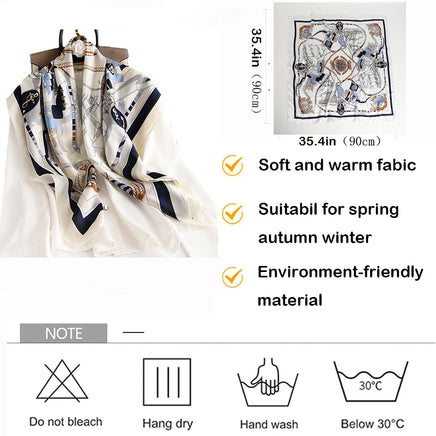 Lusy Store 90*90cm Women Square Silk Scarf Luxury Brand Large Shawl Neckerchief Print Headband Female Foulard Bandana Wraps Hijab Scarves 