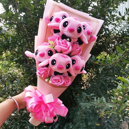 Lusy Store LLC Lilo Stitch Plush Bouquet With Soap Rose Flower Anime Stuffed Animals Gift Bouquet