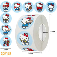 500Pcs/roll New Kawaii Sanrio Sticker Cute Cinnamoroll Kuromi Hello Kitty Cartoon Kids Reward Stickers Gift Decor Decals Toys Hello Kitty