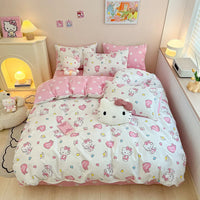 Hello Kitty Bedding Duvet Cover Student Bedding Set Soft Microfiber Bedspread Lightweight Coverlet C-3pcs