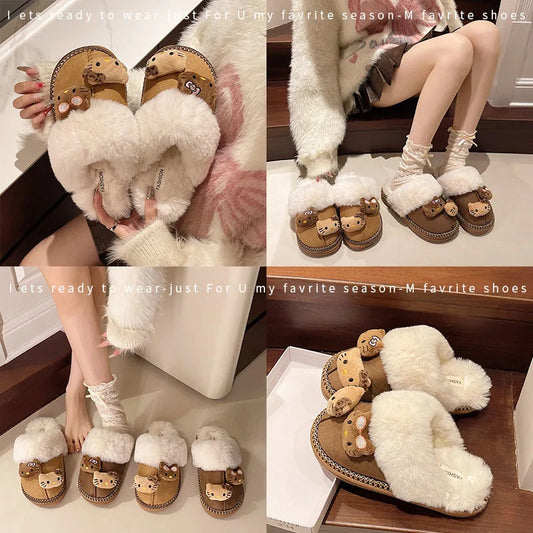 Hello Kitty Plush Slippers Sanrio Anime Y2k Women Cotton Slipper Cute Warm Home Shoes Outdoors Thick Soled Shoes Girls Gift Lusy Store