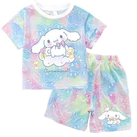 Sanrio Child Short Sleeve T-Shirt Set Cartoon Cinnamoroll Print Clothing Boy Girl Summer Casual Two Piece Suit Kid Birthday Gift DEG 149 Y-DEG 158 K