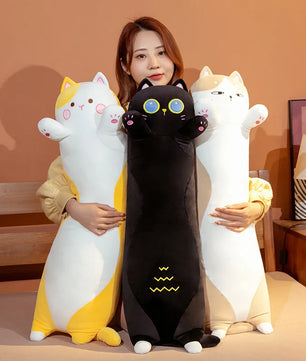 Lusy Store LLC Long Giant Cats Plush Toy Cylidrical Animal Bolster Pillow Cat Stuffed Plushie Children Sleeping Friend Gift Plush