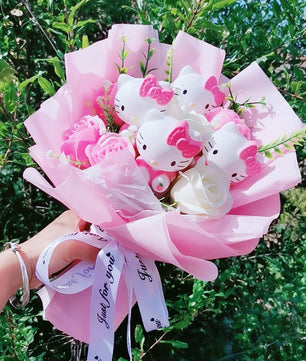 Lusy Store LLC Hello Kitty Plush Bouquet  Anime Rose Soap Flowers Home Wedding Decoration Christmas Valentine's Day Gift Bouquet