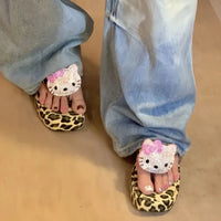 New Sanrio Hello Kitty Thick-soled Flip-flops, High-looking Leopard Print Outer Beach Shoes, Beach Flip-flops To Increase Height Lusy Store