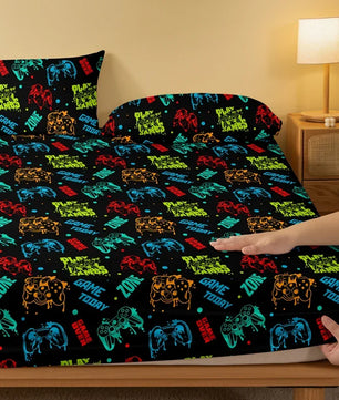 Lusy Store 1 Cartoon Fun Game  Printed Matte Fitted Sheet, Bedroom Printed Bed Cover, Bedding (Excluding Pillowcases) 