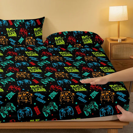 Lusy Store 1 Cartoon Fun Game  Printed Matte Fitted Sheet, Bedroom Printed Bed Cover, Bedding (Excluding Pillowcases) 