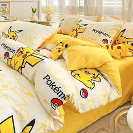100% Cotton Duvet Set Pokemon Psyduck Eevee 4pcs Set Kids Pure Cotton 3pcs Pack of Bed sheets Pillow cases duvet covers Lusy Store