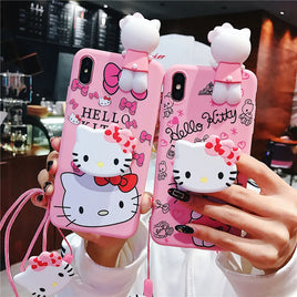 Lusy Store For Samsung Galaxy A10 A20 A30 A50 A70 A12 A71 A51 A13 A53 A14 A24 A54 A05 A25 A55 A16 A06 Hello Kitty Case With Holder Rope 