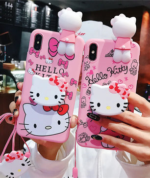 Lusy Store For Samsung Galaxy A10 A20 A30 A50 A70 A12 A71 A51 A13 A53 A14 A24 A54 A05 A25 A55 A16 A06 Hello Kitty Case With Holder Rope 