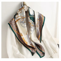 Lusy Store 90*90cm Women Square Silk Scarf Luxury Brand Large Shawl Neckerchief Print Headband Female Foulard Bandana Wraps Hijab Scarves 