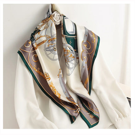 Lusy Store 90*90cm Women Square Silk Scarf Luxury Brand Large Shawl Neckerchief Print Headband Female Foulard Bandana Wraps Hijab Scarves 