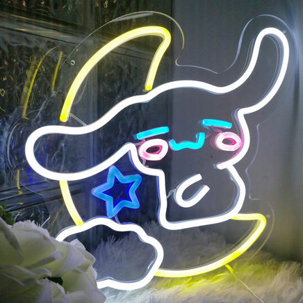 Lusy Store LLC Cinnamoroll LED Light Sanrio Neon Sign Hug the Moon Neon Wall Light Cute Anime Room Decor Neon Sign