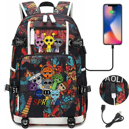 New Sprunki Print USB Boys Girls Kids Book Bags Large Capacity Teenagers Schoolbags Women Men Laptop Travel Backpack Picture Color 14 18 Inch