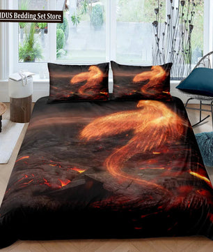Dragon And Phoenix Duvet Cover Set Full Queen Size, Fantasy World Monster Gothic Bedding Sets Bohemian Mandala Comforter Cover Lusy Store