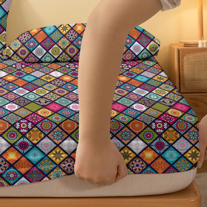 1 Bohemian patterned frosted bedsheet, bedroom printed bedspread, bedding (excluding pillowcases) Lusy Store