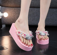 Hello Kitty Sanrio Soft Flip Flop Sandals Y2k Beach Slides Shoes Women Casual Wedge High Heels Platform For Slippers Ladies Gift pink