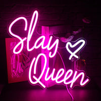 Lusy Store LLC Slay Queen Neon Sign Pink White LED for Wall Decor Bedroom Girl Aesthetic Room Dorm Decor Party Gifts Neon Sign